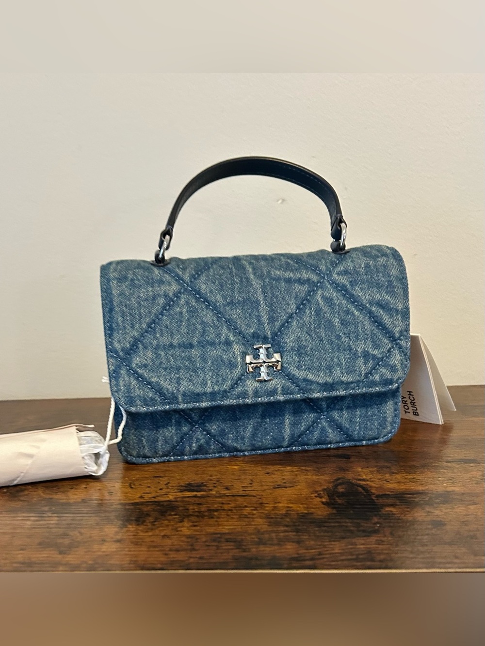 Tory Burch Kira Mini Diamond Quilt Denim Crossbody Bag